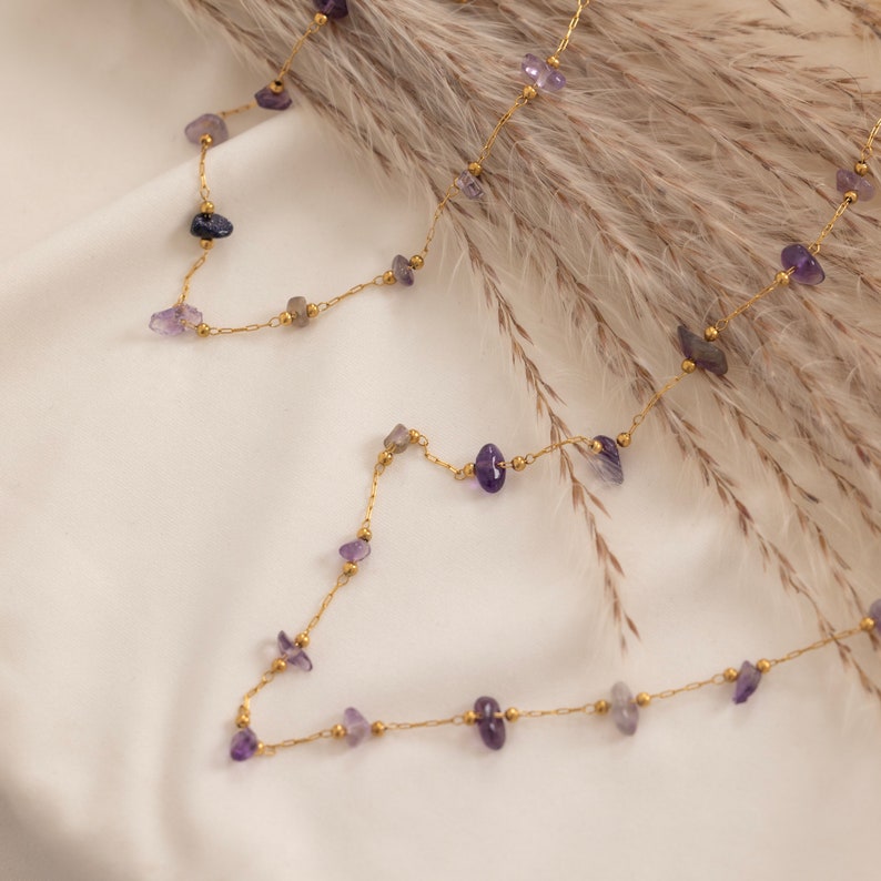 Amethyst Necklace - Raw Beads S925 Silver