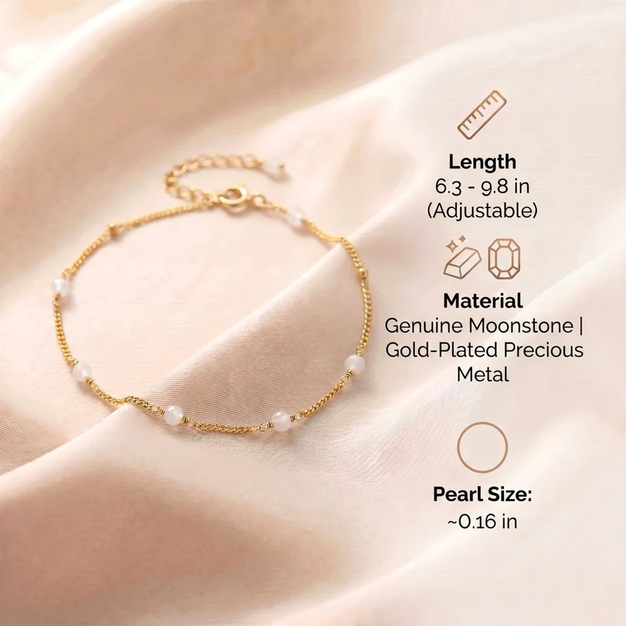 Moonstone Bracelet - Silver with Gold Plating