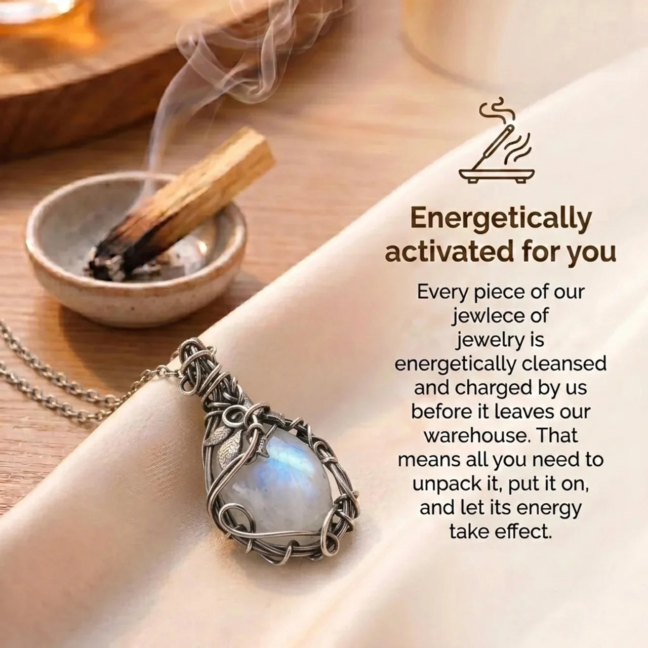 Moonstone Necklace - Wire Pendant