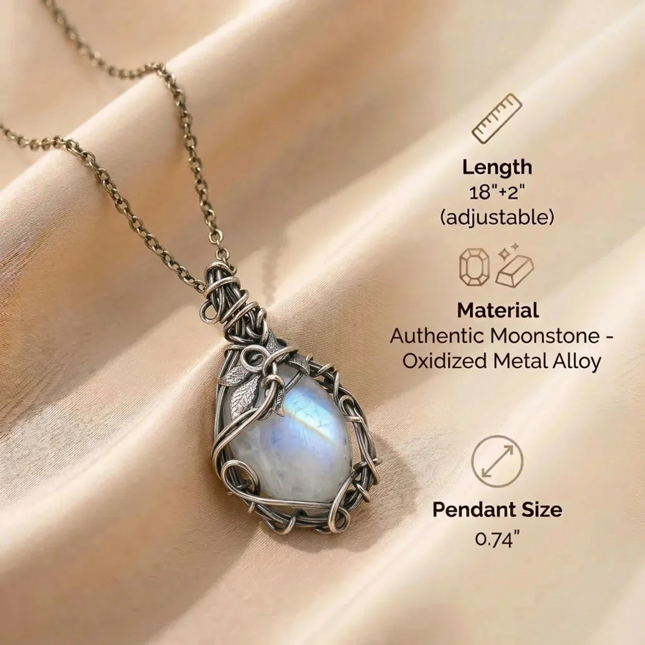 Moonstone Necklace - Wire Pendant