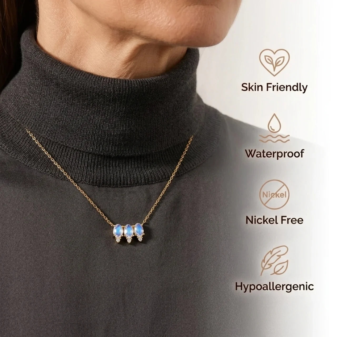 Moonstone Necklace - Triple Pendant