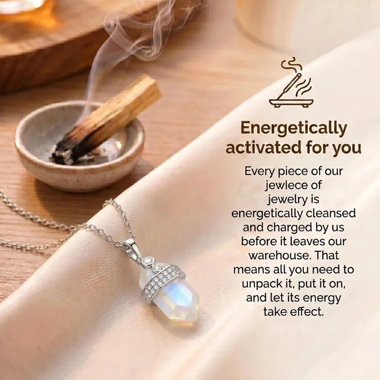 Moonstone Necklace - Hexagon with Crystals