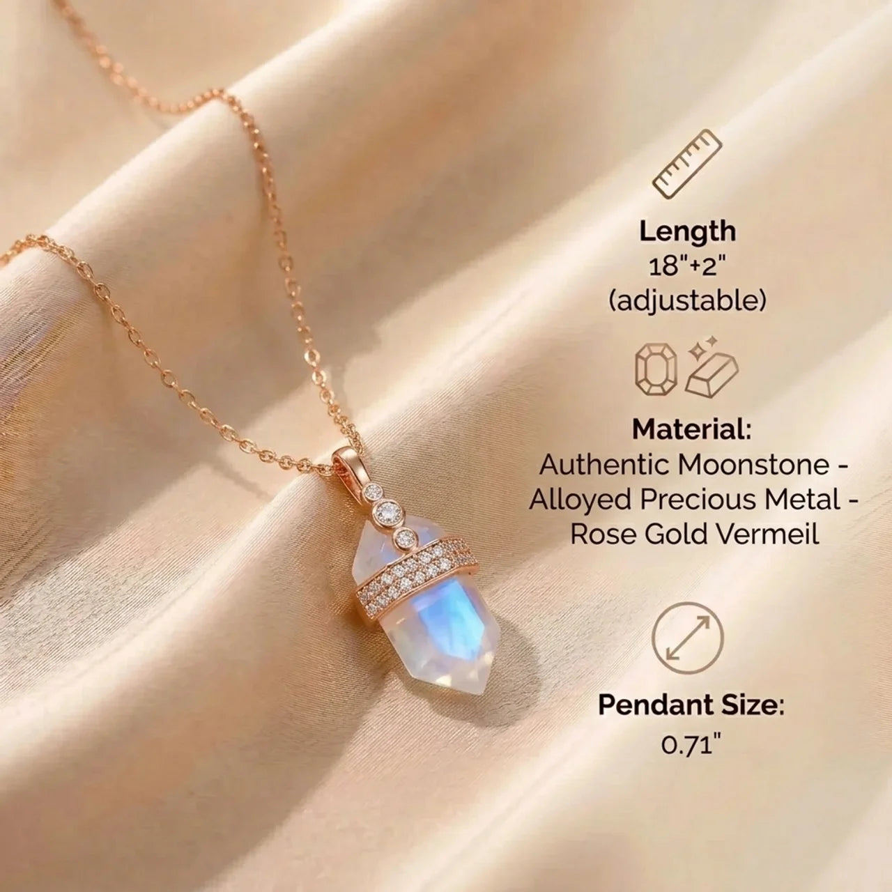 Moonstone Necklace - Hexagon with Crystals