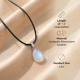 Moonstone Necklace - Teardrop Shape Leather Cord