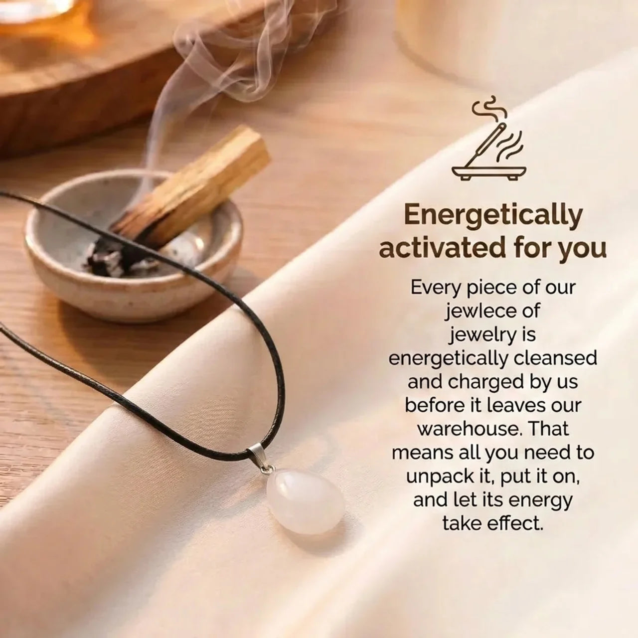 Moonstone Necklace - Teardrop Shape Leather Cord