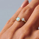 Moonstone & White Zircon Ring - Open Star