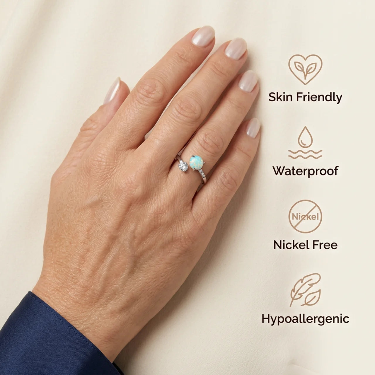 Moonstone & White Zircon Ring - Open Star