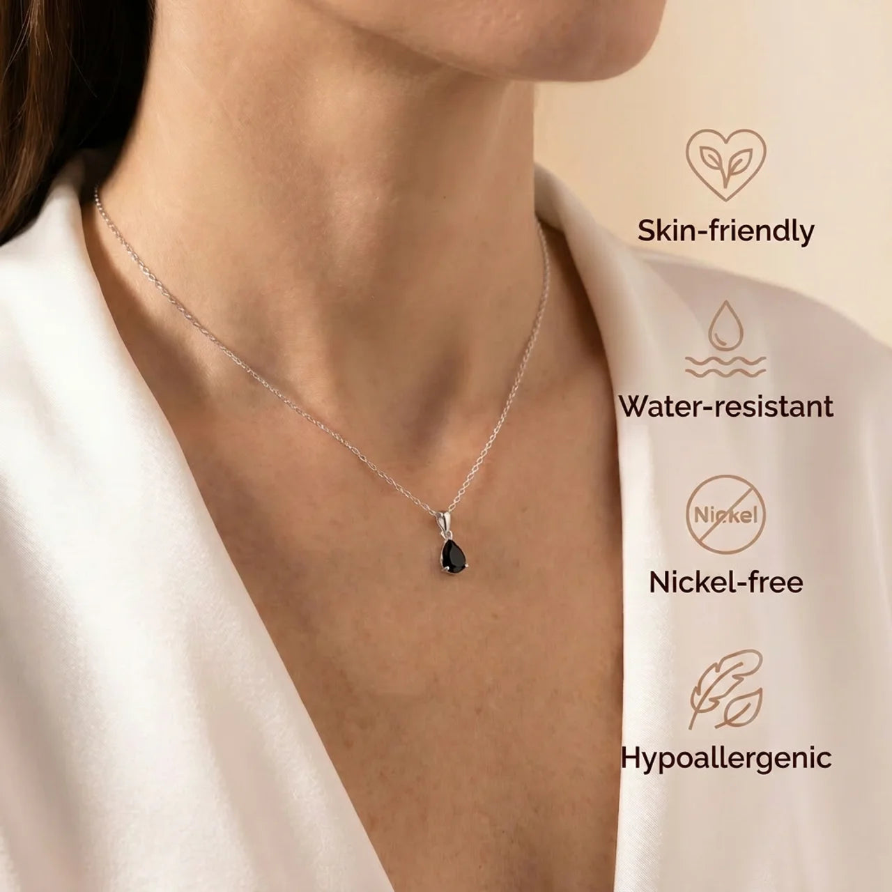 Obsidian Necklace - Teardrop Shape Silver