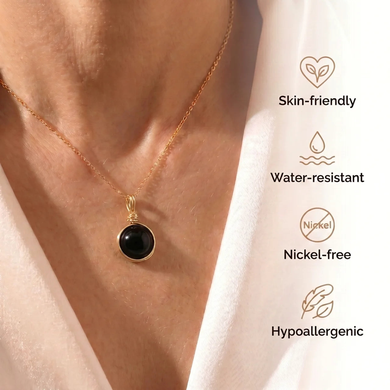 Obsidian Necklace - Wire Medallion