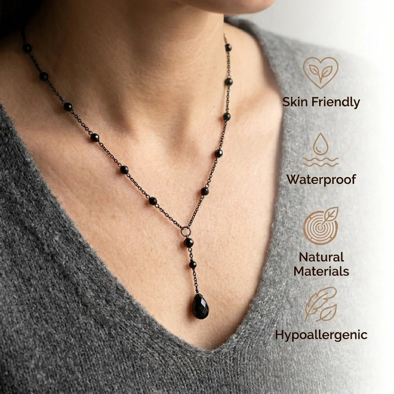 Obsidian Necklace - Pearl Necklace with Pendant
