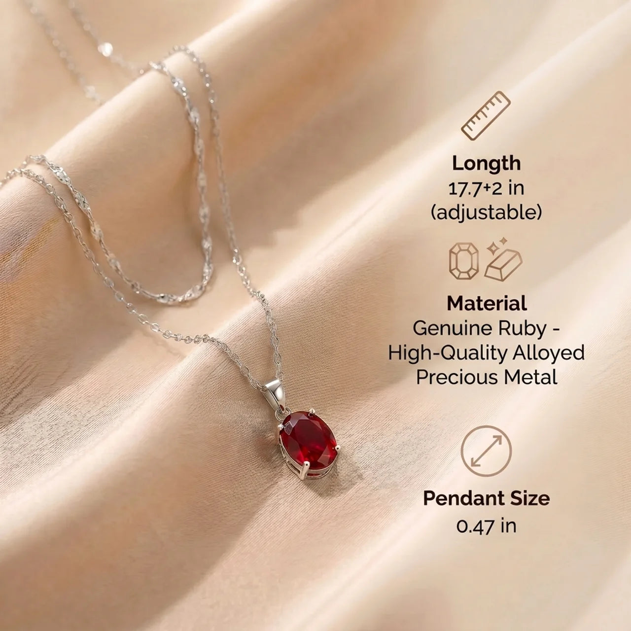 Ruby Necklace - Teardrop Pendant in Silver