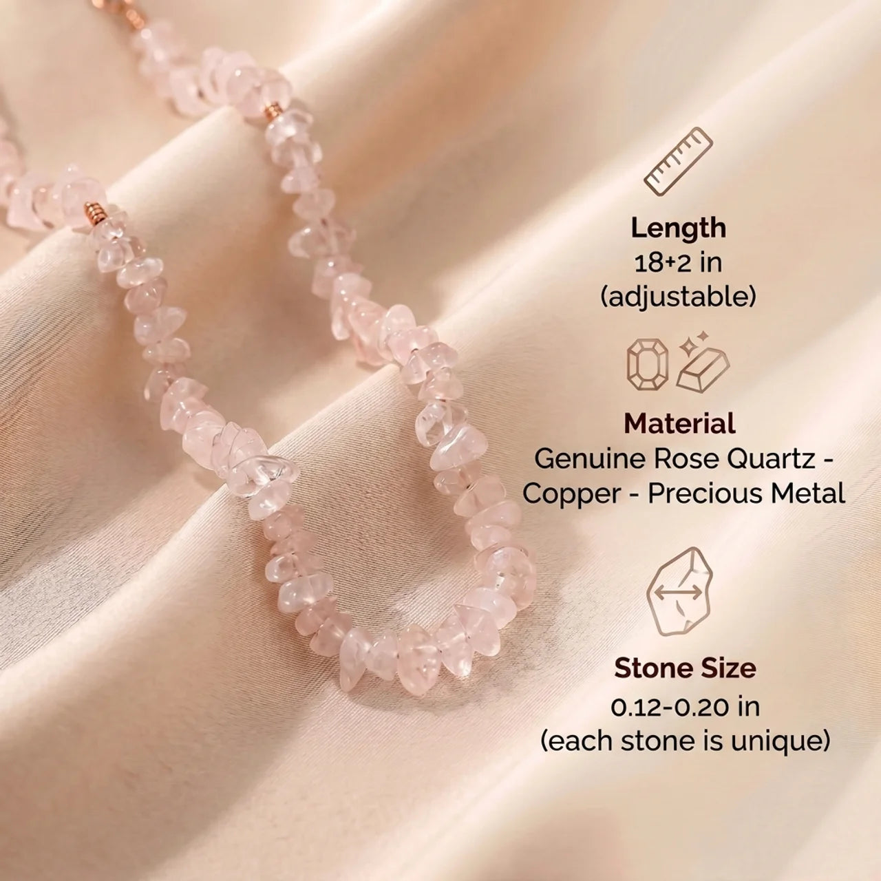 Rose Quartz Necklace - Natural Stones