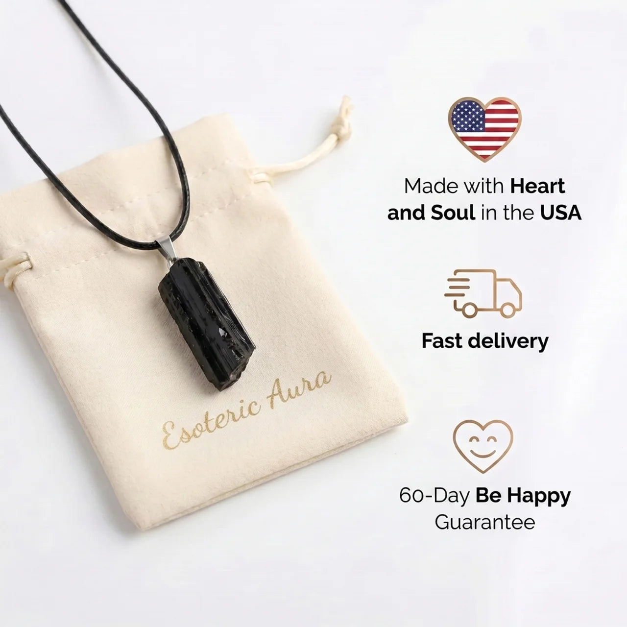 Tourmaline Necklace - Natural Stone with Leather Cord