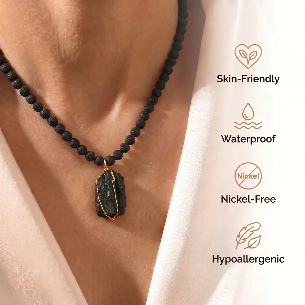 Tourmaline Necklace - Pearl Necklace with Raw Stone