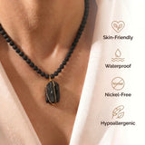 Tourmaline Necklace - Pearl Necklace with Raw Stone